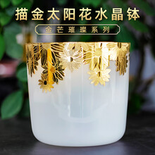 水晶钵音乐碗佛音碗疗愈冥想手工定制24K金太阳花羊皮棒喜马拉雅山雨乐器 6.5寸 D调