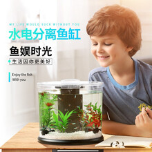 博宇半圆形鱼缸灯无线 热带鱼缸小型水族箱圆迷你桌面带造景生态过滤器循环水泵低压电 DY-2 圆柱型鱼缸