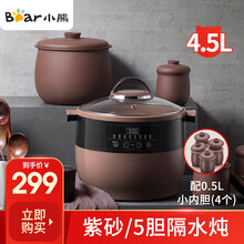 小熊（Bear）电炖锅紫砂锅电炖盅煲汤锅炖汤锅炖汤陶瓷5胆电砂锅隔水炖养生锅4.5L DDZ-B45Z1