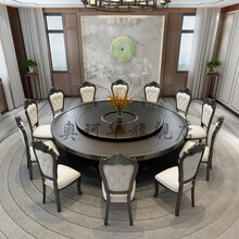 圣弗奥  酒店电动餐桌大圆桌20人新中式饭店实木大圆桌用餐桌15人大圆桌 手动1.6米  (6-8人含木转盘)