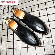 【特价】奥康黑色套脚韩版皮鞋发型师英伦休闲尖头皮鞋男时尚懒人鞋一脚蹬高品质反季轻奢男鞋爸爸穿的 黑色 收藏店铺送小礼物 41