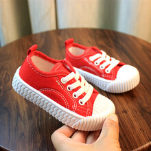 迪士尼1-7岁春秋夏季儿童帆布鞋女童鞋饼干鞋男童板鞋透气幼儿园小白鞋旗舰专卖 A01红色 23码/内长14.5厘米