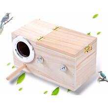 现货 实木文鸟虎皮牡丹玄风鹦鹉繁殖箱巢箱鸟窝送木屑站杠 大号左开口(适合横斑 大头)