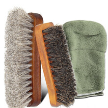 逸柯（EYKOSI） 船形马鬃鞋刷子(大)+ 手柄马鬃鞋刷软毛马毛鞋刷清洁 榉木马毛刷 皮鞋擦鞋油工具套装