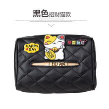 车载纸巾盒扶手箱抽纸盒多功能挂式遮阳板纸巾抽创意可爱卡通汽车装饰通用高档皮质餐巾纸盒车内用品汽车用品 招财猫（含清风纸巾