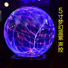 静电球触摸感应离子球魔法球闪电辉光球情人节创意玩具礼物电流灯 5寸声控蓝紫-插电