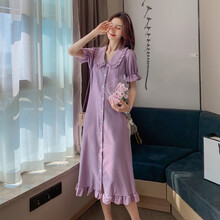 依鎏衣品孕妇装2021春夏韩版新款夏装新款孕妈哺乳裙宽松显瘦格子长款孕妇连衣裙 紫色 XXL