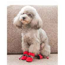 狗狗鞋子秋冬泰迪鞋一套4只博美比熊宠物鞋套小狗脚套比熊雪纳瑞法斗狗鞋子曦凰 软底红色 1号：建议1-2斤