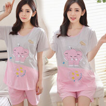 孕妇睡衣夏季怀孕期棉质短袖套装月子服夏天薄款哺乳睡衣外出喂奶 亏本促销粉小象 L码【建议100-120斤以下】
