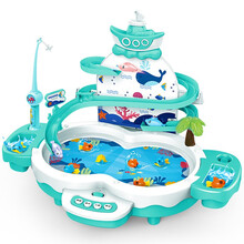 儿童钓鱼玩具磁性加水电动套装早教启智宝宝2-3-6岁玩具男孩女孩生日礼物 多功能钓鱼台-绿