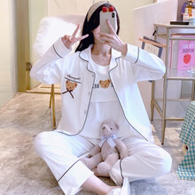 纯棉月子服三件套春秋孕妇睡衣夏哺乳可外穿吊带怀孕期喂奶家居服 2101 L码