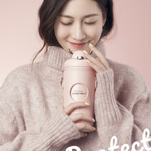 日本JRINKTEEA高档保温杯女316不锈钢吸管水杯时尚车载保暖杯孕妇女学生便携提绳随手杯礼物 魅惑粉