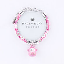 宠物狗项链猫咪铃铛项圈泰迪兔子比熊小型犬配饰用品狗狗幼猫饰品 樱花粉+招福猫 M码适合8-15斤猫或狗