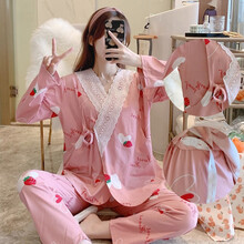 十月结晶同款 两件套月子服纯棉和服孕妇装春秋夏季3产后4哺乳期喂奶睡衣5月份6 Y2707MY6 和服 XXL建议135-155斤