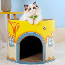 猫主义 猫抓板 猫窝瓦楞纸猫爪板耐抓耐磨半包围猫窝肥猫房子磨爪睡觉猫咪用品 大号 猫抓板窝 大号猫屋  42*35.5