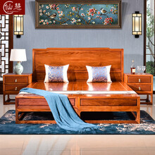 仙慧 红木家具缅甸花梨（学名：大果紫檀）床 中式双人床 实木床婚床 卧室家具 1.8米床+2床头柜