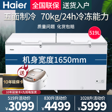 海尔商用大容量卧式冰柜 带锁脚轮大冷柜 可冷藏冷冻切换 大富豪强冷系列500升以上速冻冰柜 【519升双门】