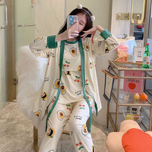 月子服春秋产后喂奶孕妇睡衣夏季薄款三件套产妇哺乳期四月份套装 777百香果 XXL(140斤-155斤)