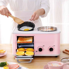 界面早餐多功能三合一烤面包机美的家用多士炉三明治吐司机煎蛋料理机电煮锅梦幻桃粉