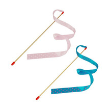 田田猫 可爱波点丝带长杆逗猫棒逗猫杆猫玩具增进感情猫用品猫互动 波点丝带 粉色+蓝色