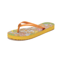托里·伯奇 TORY BURCH 奢侈品 TB女鞋 PVC平底拖鞋人字拖黄色印花图案 80072 800 5/35.5码