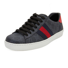 古驰 GUCCI 男士Ace系列黑色/灰色GG Supreme红蓝织带帆布运动鞋 429445 96G50 1130 8/42