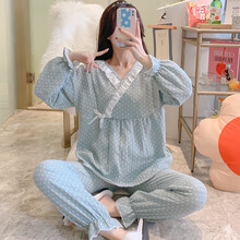 孕妇睡衣春秋纯棉纱布月子服夏季薄款产后7拉链隐形哺乳家居服5月份4夏天6 1924蓝 M码