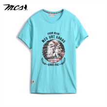 MCS夏季休闲潮个性印第安风格印花圆领合身短袖T恤男 湖水蓝L5 50/L/175