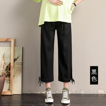 敏潮格伦孕妇裤夏季薄款外穿时尚小个子九分裤潮妈托腹休闲打底裤夏装 黑色 M