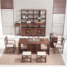 可匠 新中式茶桌椅组合 实木禅意功夫茶台黑胡桃木 简约中国风办公室泡茶桌现代家用办公茶室家具 可定制 白蜡木 1.6米茶桌