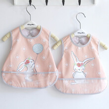 【抖音同款】jd【两件装】宝宝围兜 婴儿饭兜儿童防水吃饭围兜宝宝围嘴儿童无袖罩衣透气 粉色兔子【两件装】 0-2岁