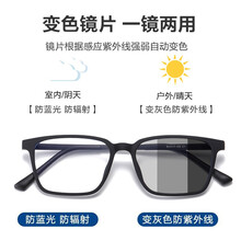 YUANMU纯钛超轻近视眼镜男防蓝光眼镜电脑防辐射抗疲劳变色可配带度数大框全框大脸宽眼睛架女潮眼睛 镜框+1.56变色防蓝光300度内 留言数据/框色