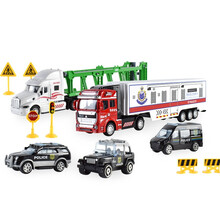 萬仕可 合金汽车模型摆件 适合6岁左右儿童男女孩玩具 1：64合金拖车-城市警察系列套装3款W85029