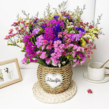 仿真花满天星 云南勿忘我满天星干花花束真花自然风干家居客厅装饰摆设件按斤卖 6色+粉黄水晶+草 含圆肚花篮