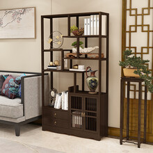 名竹佳园 新中式实木博古架隔断多宝阁茶叶柜茶具架古董展示架客厅小摆件置物架现代简约茶房边几柜 仿古博古架80长左抽屉173款
