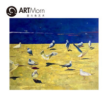 魏盼盼作品海之歌之八布面油画风景海滩现代艺术品原创收藏证书精美装裱家庭装饰卧室海鸥100x80cm