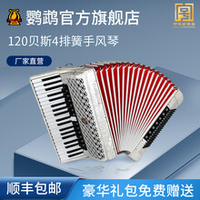 鹦鹉牌手风琴 60/96/120BS 初学者乐器三排簧四排簧成人专业演奏考级厂家直接发货 鹦鹉120贝司四排簧（YW9968白色）