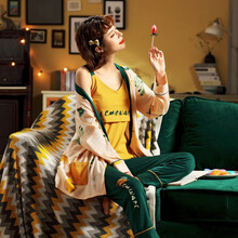 哺乳睡衣夏 月子服春秋季纯棉产后三件套孕妇睡衣夏喂奶哺乳宽松怀孕期家居服 2301细带绿色三件套 3XL(建议160-180斤)