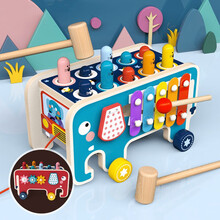 大象打地鼠玩具幼儿童益智力0婴儿1一2至二岁半3男孩女孩宝宝敲打礼物 敲琴大象拖拉打地鼠(五合一多功能小车款颜色认知齿轮