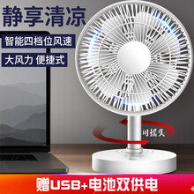 卡西道夫小电风扇家用静音迷你usb学生宿舍办公室电扇台式床上桌面床头用可充电大风力手持随身便携式台扇 【全功能款】20cm面宽-【可摇头+2内置锂电池】 送 usb充电线