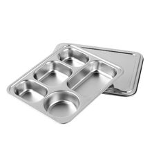 舌尖三304不锈钢饭盒加深加厚快餐盘学生餐盒分格餐盘家用带盖食堂 304 大号加深 五格(带不锈钢盖)