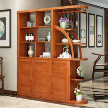 玄关柜门厅柜入户鞋柜玄关柜一体现代简约客厅进门隔断新中式双面屏风实木酒柜 锐衡 海棠色三门1.65米 组装 框架结构