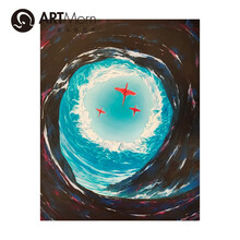 墨斗鱼艺术李东旭原创抽象油画别有洞天冷色调天空布面油画手工装裱收藏证书大尺寸竖幅100*80cm