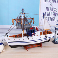 地中海帆船模型木船渔船实木大型摆件装饰品一帆风顺工艺船 45cmx 13.5cm x 38cm