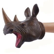 恐龙手偶手套玩具软胶三角霸王龙玩偶头鲨鱼指 犀牛手偶