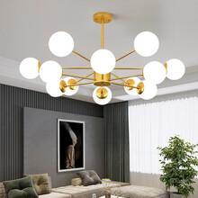 幻色 金色客厅吊灯北欧现代简约大气轻奢创意个性灯饰商用分子灯魔豆灯餐厅卧室客厅灯具 12头-送7W三色光源【适用于15-22平】