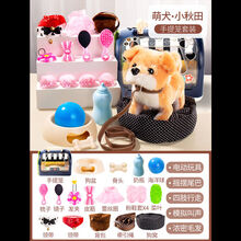 儿童玩具狗狗会走路会叫毛绒电动小狗玩具仿真宠物狗男女孩子 大号秋田犬套装养狗大套装+手提笼 电池版