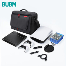 BUBM Sony PS5主机收纳包 斜跨单肩手柄游戏碟光盘配件手提保护包 BM010N7003 黑色 