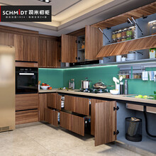 索菲亚集团司米橱柜定制 现代石英石整体厨房橱柜定做开放式厨房灶台一体式厨房原木色法式家用厨房装修 定制金