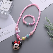 儿童发光项链戒指耳夹手链套装公主小女孩卡通可爱首饰配饰品玩具 13#米妮款-可发光